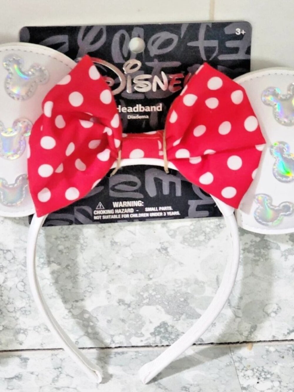 Disney Parks  "Minnie Mouse" Polka Dot "Holographic" Bow Ear Headband  "NWT"